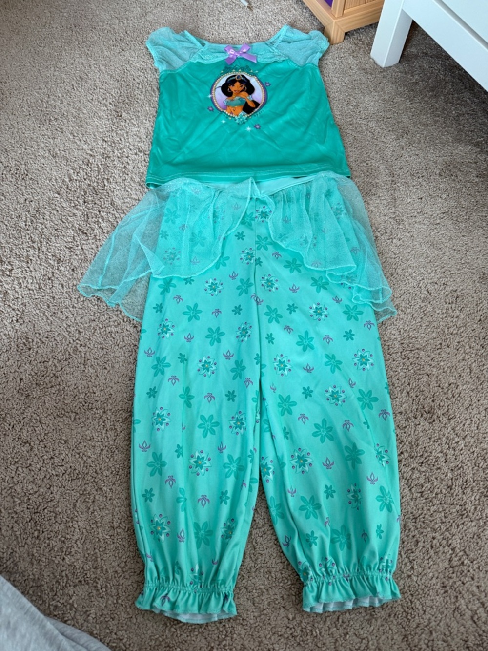 Girls Disney Aqua Jasmine Pajama Set with Floral Print size 4T